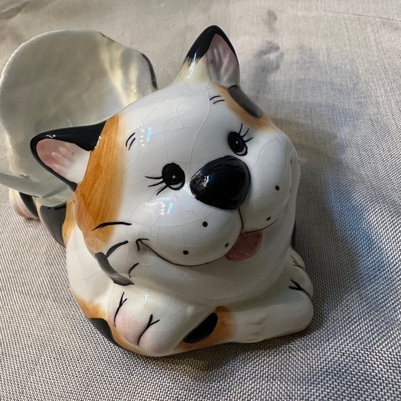 Vintage Calico Cat w/ Goldfish Bowl Lid Cookie Treat Jar - Picture 4 of 12